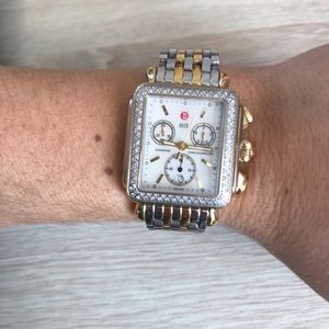 Michele two tone diamond deco watch
